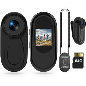 Mini Body Camera HD 1080P Thumb Action Cam, Wearable Body Cam with 64G Card Night Vision 0.9 Display Magnetic Pendant, POV Cam Portable Sports Cam for Pet Cycling Vlogging, Gift for Valentine's Day