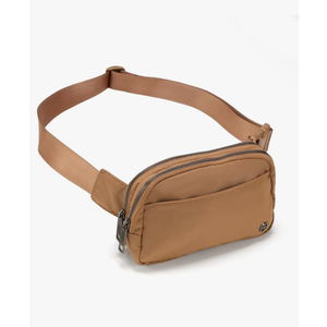 Pander Everywhere Belt Bag for Women, 5 Zipper Pockets Nylon Crossbody Fanny Pack Purse (Caramel Burnt)