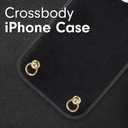 Crossbody Case for iPhone 15 Pro Max with Gold and Vegan Leather Woven Detachable Chain - Black