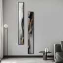 Framed Long Narrow Abstract Vertical Wall Art, Gray and Gold, Set of 2, 56"L x 8"W