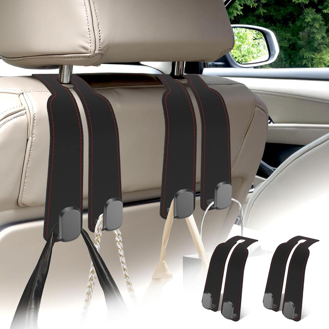 2 Pack Car Seat Hooks for Headrest, Double Headrest Purse Hook for Car, Car Seat Back Storage Hook with Metal Hooks, 2 in 1 Car Purse Hook Storage Accessories for Handbags Phone Bags