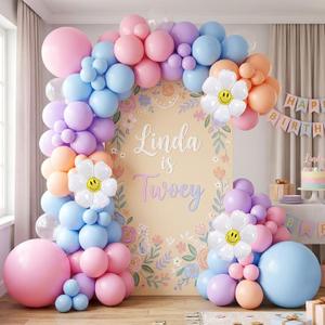 138Pcs Blue Balloon Garland - Flower Balloon Arch Kit - Pastel Pink Blue Purple Orange Daisy Balloons For Girl's Blue Birthday Decorations, Wildflower Party Decorations