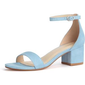 PARTY Women's Open Toe Ankle Strap Low Block Chunky Heels Sandals (6.5, Light Blue)