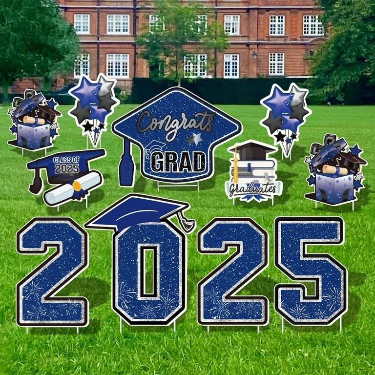 Vivantia Large 11 PCS Graduation Yard Signs, Class of 2026 Congrats Grad Outdoor Lawn Yard Sign with Stakes, Graduate Yard Decorations for College High School Party, Black and Blue
