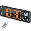 Digital Clock, Digital Wall Clock for Living Room Decor, Desk Alarm Clock for Bedroom, Large Wall Clock with Remote Control, Automatic Brightness Dimmer LED Clock with Date Temperature Week (Orange-W)