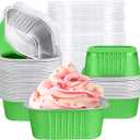 40 Pack Mini Cake Pans with Lids, 5oz Square Aluminum Foil Brownie Baking Cups, Muffin Tin Ramekins, Disposable Dessert Cupcake Cups for Wedding Birthday Party, green