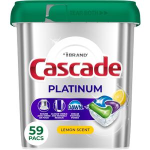 Cascade Platinum Dishwasher Pods, Dishwasher Detergent, Dish Detergent Soap, Lemon, 59 Count