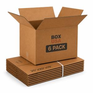 BOX USA Moving Boxes Holds 65lbs, 20"L x 20"W x 15"H (6-Pack) Large - Corrugated Cardboard Box for Shipping, Mailing, Packing, Packaging and Storage