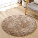 ORINOVA Beige 3ft Round Fluffy Shaggy Rug Washable Soft Area Rug for Living Room Bedroom Cute Room Decor Circle Nursery Rug Faux Fur Carpet