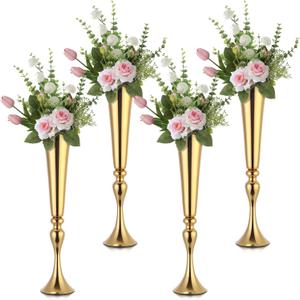 4 Pcs Gold Vase Wedding Centerpieces for Tables 22.5" Tall Gold Vases for Centerpieces Table Decorative Metal Flower Stand for Wedding Party Dinner Centerpiece for Anniversary Ceremony Decor