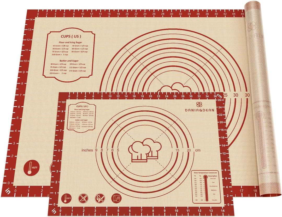 2 Pack Non Stick 26''x16'' Extra Large Thick Silicone Pastry Mat and 11''x16'' Cooking Mats, Double Measures Scale for Non-slip Silicone Baking Sheet,Counter Mat, Dough Rolling, Reusable Bakeware Mats (Red)