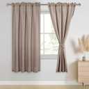 JIUZHEN Faux Linen Curtains for Bedroom, Rod Pocket Thick Semi Sheer Panels 63 Inch Length 2 Panels Privacy Protected Light Filtering Drapes for Living Room, 42 x 63 Inch, Khaki