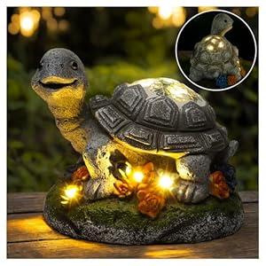 Otdair Turtle Solar Garden Decor, Resin Turtle Figurine Decorations with 8 LED Lights for Outside, Outdoor Solar Lights for Yard, Garden and Patio, Unique Gift for Women
