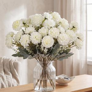 Yinder 6 Pcs White Hydrangea Artificial Flowers 13.8” Silk Fake Bouquet Floral Realistic Hydrangea with Stem for Wedding Arrangement Baby Shower Table Centerpiece Home Garden Vase Party Office Decor