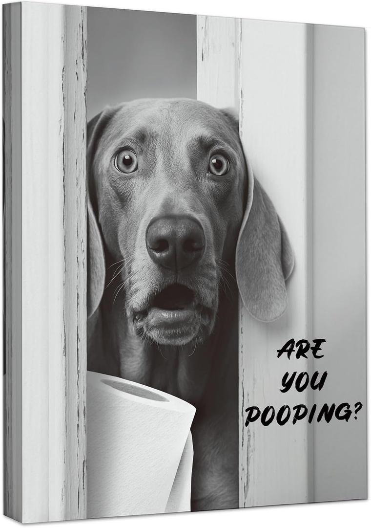 Poecinvi Funny Weimaraner Bathroom Canvas Wall Art, Black and White Funny Weimaraner Canvas Wall Art for Bath Room Washroom Restroom Decor, Dog Bathroom Decor, 15x12 Framed