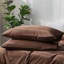 MooMee Bedding Pillowcases Pack of 2 100% Washed Cotton Linen Like Textured Breathable Durable Soft Comfy (Solid Cocoa Brown, Queen)