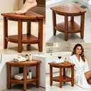 Teak 18" Corner Shower Bench Stool for Inside Shower, Waterproof Bath Chair with Storage Shelf, Assembly Required