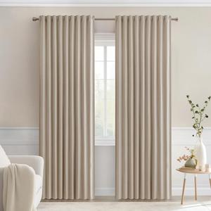 MIULEE Taupe Back Tab Blackout Curtains 84 Inch Length 2 Panels Set for Living Room Bedroom Privacy, Rod Pocket/Pinch Pleat Thermal Insulated Room Darkening Pleated Light Blocking Drapes