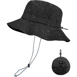 PFFY Quick Dry Waterproof Packable Bucket Hat for Women Men Outdoor Sun Hats with Detachable Chin Strap (Black)