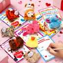 2 x Valentines Day Gifts for Kids Classroom, 24 Pack Valentines Day Cards with Animal Plush Toy, Stuffered Animal Toys for Valentines Gifts Exchange, Kids Valentines Party Favors Supply For Boys Girls