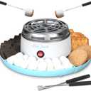 Electric Smores Maker Tabletop Indoor Kit, Indoor Marshmallow Roaster, Smores Station with 4 Compartment Trays & 4 Forks, Great Gift for Adults and Kids in Holidays and Parties (Blue)