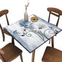 Elastic Edge Fitted Square Tablecloth, Farm Blue Daisy Floral Flowers and Butterfly Polyester Table Cloth, for Indoor Restaurant or Outdoor Patio Party Dining, Fit for 36" x 36"Square Table