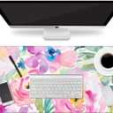 HAOCOO Floral Extended Desk Pad, Large Mouse Mat With Edge Stitching, 2 MM Thick Waterproof Computer Keyboard Mat, Non-Slip Rubber Base for Office (Colorful Floral Pink)