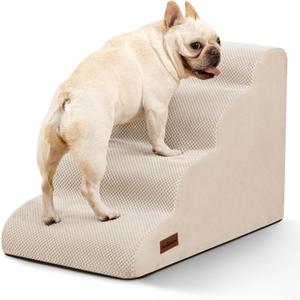 Aodisman Dog Stairs Ramp for Bed and Couch,4 Step Dog Steps for Small Dogs,Pet Stairs with Non-Slip Bottom for Old Cats,Indoor Pet Steps,Comfort,Durable,17.4" H,Beige