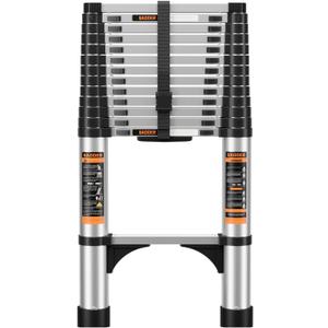 Telescoping Ladder,Aluminum with stabilizer bar,Lightweight Multi-Purpose Extension Ladder,Heavy Duty 330lbs Max Capacity,Collapsible Ladder for RV or Outdoor (12.5FT)