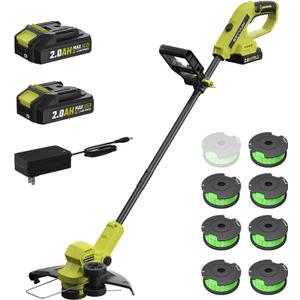 SEYVUM String Trimmer, 20V 12-inch Cordless Weed Wacker with Auto Line Feed, 2 X 2.0Ah Battery Powered Lawn Edger with 8 Pcs Grass Cutter Spool Line, Fast Charger Included