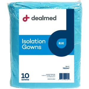 Dealmed Blue Isolation Gown  Disposable Medical Gowns, Latex-Free, Perfect for Hospitals, Medical Facilities, and Physicians Offices (Pack of 10)