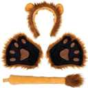 FRCOLOR Lion Costume Adult Lion Ears Tail Paws Set Brown Furry Animal Ears Headband Halloween Costume Accessories for Cosplay Animal Party