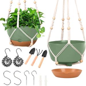 Hanging Planters for Indoor Plants, 2 Pack 10 Inch Self Watering Hanging Pots for Plants with Drainage Holes, Indoor Outdoor Hanging Flower Pots for Home Garden Ceiling Decor (Green)