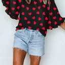 Roshop Valentines Shirts Women's Heart Blouse Dressy 3 4 Ruffled Bell Sleeve Cute Hearts Shirt (Large, Red Heart Black-x)