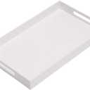 Glossy White Sturdy Acrylic Serving Tray with Handles-12x20 Inch-Serving Coffee Appetizer Breakfast-Kitchen Countertop Makeup Drawer Organizer-Vanity Table Ottoman Decorative Tray