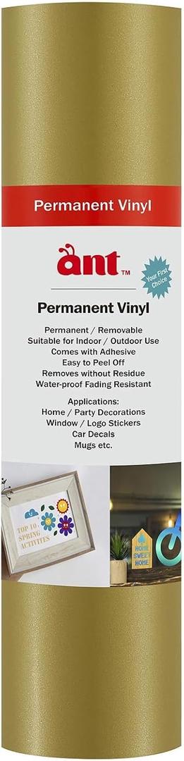 ANT Vinyl Permanent Adhesive Vinyl Sheets for Decor Sticker, Party Decoration, Car Decal - Vinyl for Cutting Machine, Craft Cutter (Gold, 8.5inch x 5ft)