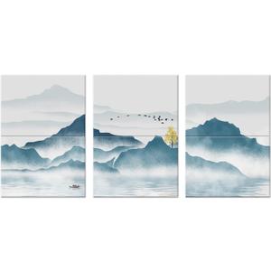 JBER Art Acoustic Panels, 6 Pack Self-Adhesive Large Wall Art Paintings for Wall Decoration, Sound Absorbing Panels for Recording Studio, Living room, Bathroom, 47.2"  23" (Mountains in the Fog)