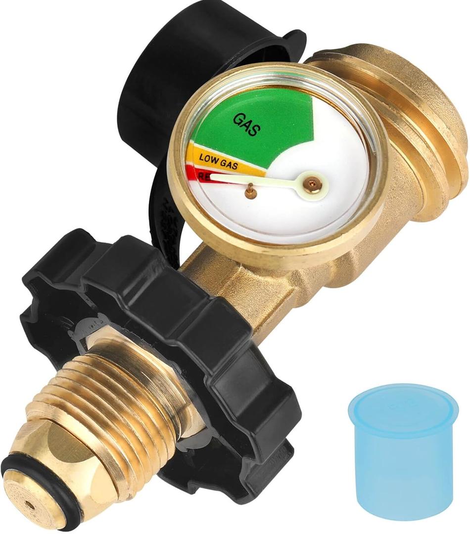 100 lb Propane Tank Gauge Adapter, Propane Gauge for 100 lb Propane Tank, Universal Fit Pol to Qcc1 Propane Tank Adapter Converts Pol to Qcc1 - Old to New Connection Type, Solid Brass (1PC)