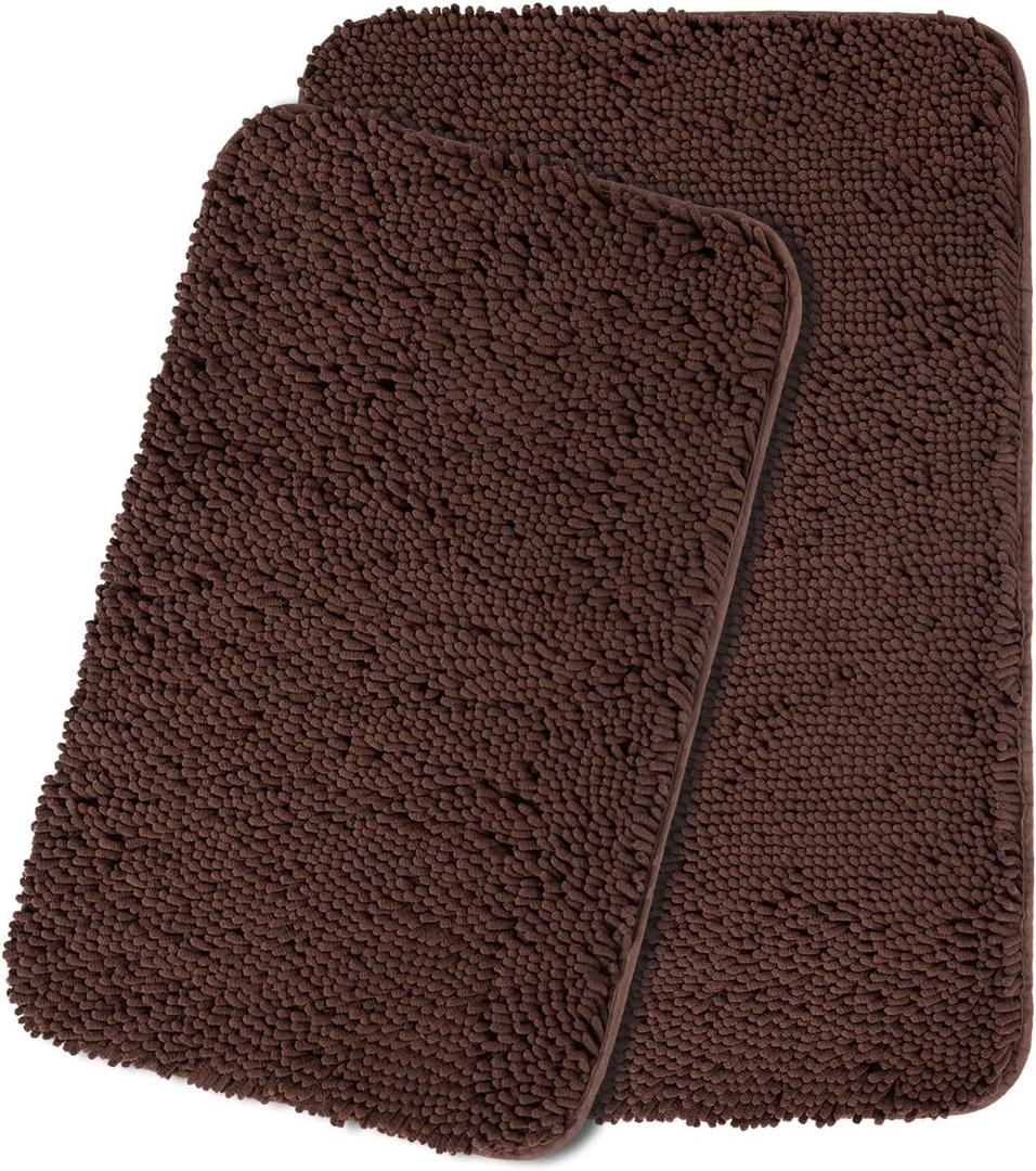 Bathroom Rugs Sets 2 Piece – Thick Chenille Bath Mats | Absorbent and Washable Bath Rug Non-Slip, Plush Rugs for Bathroom, Shower, Sink(Brown, 23"x16" and 30"x20")