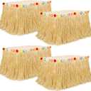 Luau Party Table Skirt Decorations, 4PCS Gold Hawaiian Themed Grass Table Skirt, 108 X 29.5" Flower Tropical Hula Dance Parties Supplies, Table Skirt for Hawaiian Summer Beach Themed Party Decor