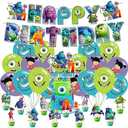Cartoon For Monster Party Supplies,Birthday Decorations Set Include Banner, Balloons, Hanging Swirls, Cake Cupcake Toppers for Boys Girls Party