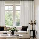 Pleated Curtains 105 Inches Long for Living Room Bedroom Light Filtering Custom Made Pinch Pleat Linen Curtains Memory Shape Trained Sliding Glass Door Sheer Curtain Cream Ivory Pleated Drapes (40"W x 105" L (Pack of 2), Natural)