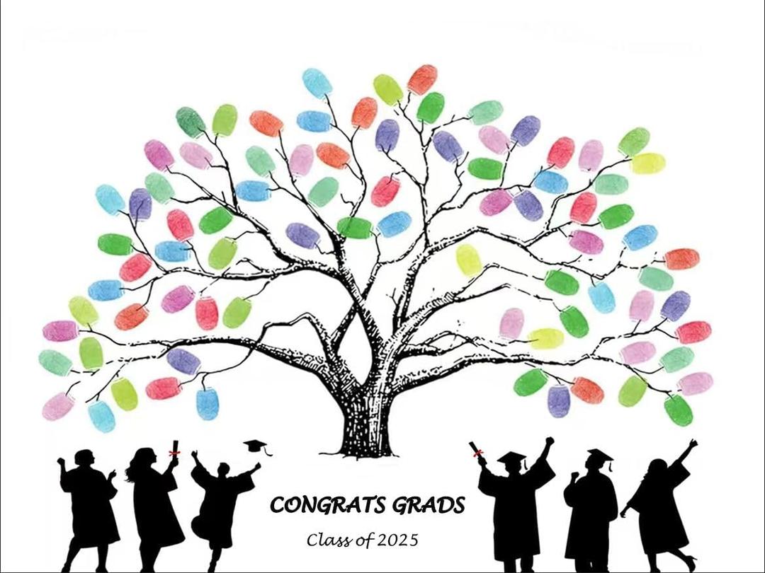 3 x Graduation Fingerprint Tree, Grad Party, Class of 2025 Guest Book Party Ideas, Use your fingers to print your signature on a custom painting, hung as a graduation commemoration (Color 1)