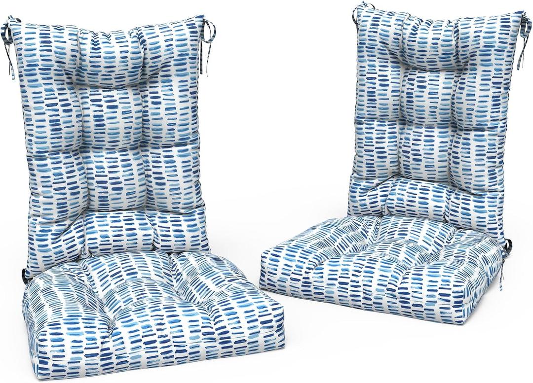 LVTXIII Outdoor Rocking Chair Cushion Set of 2, Patio Fade and Water Resistant Tufted Seat Cushions with Ties for Rocking Chairs Use, 38x17x3, Pebble Blue