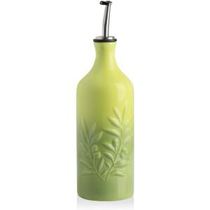 Sweejar Ceramic Olive Oil Dispenser Bottle, 20 Oz Relief Opaque Oil Cruet Protects Oil To Reduce Oxidation, Storage Oil, Vinegar, Soy Sauce, Coffee Syrup, Liquids, Set of 1 (Gradient Green)