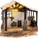 Fovths 14 Inch Decorated Nativity Stable Lighted Tabletop Ornaments with LED Lights for Christmas