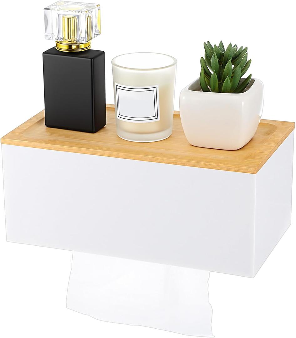 Bamboo Paper Towel Dispenser Wall Mount Paper Towel Holder with Lid for Home and Commercial C Fold, Z fold & Trifold Hand Towels, Adhesive Hand Towel Holder for Bathroom Kitchen Decor