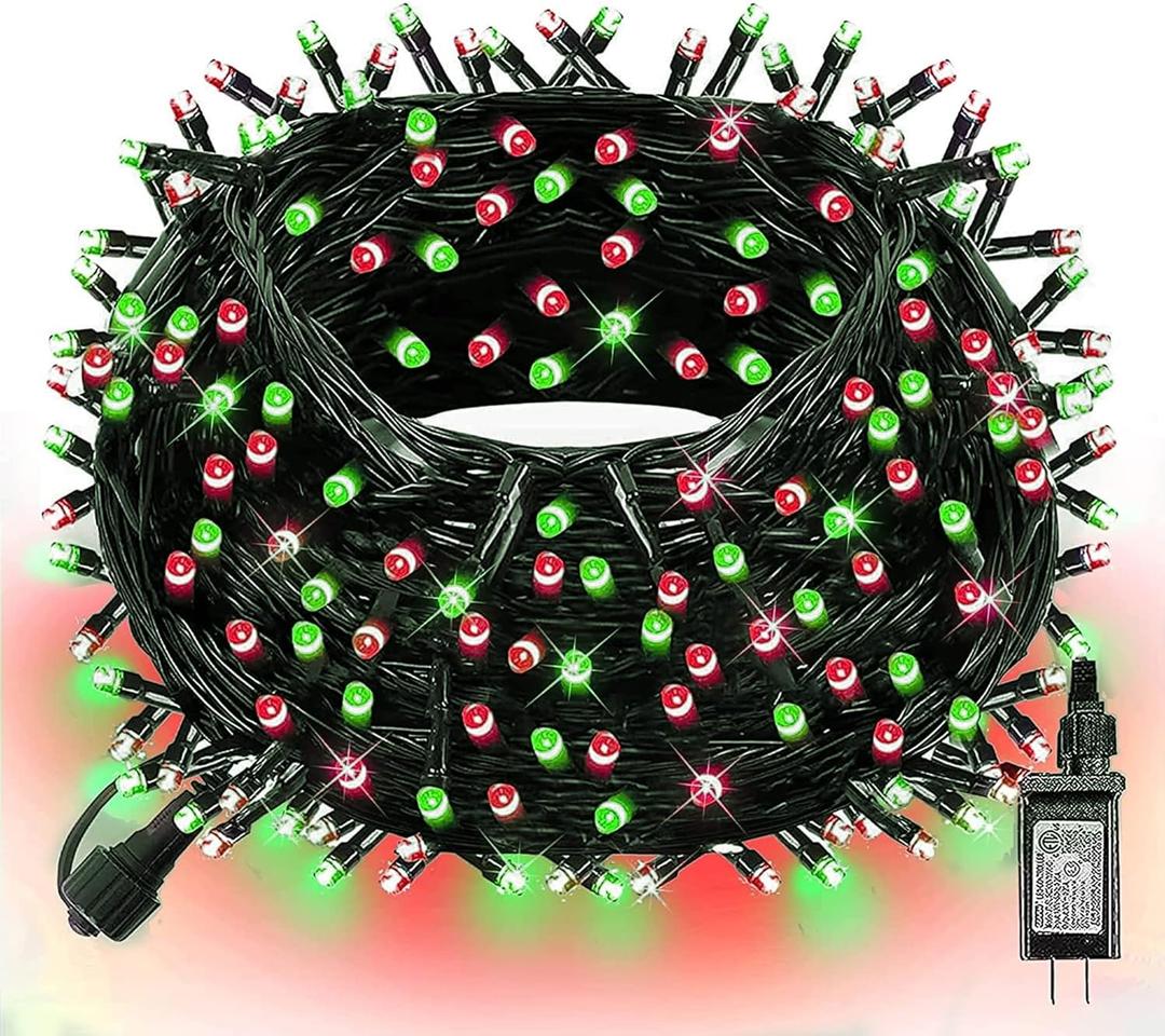 Dazzle Bright Red and Green Christmas String Lights, 300 LED 100 FT Connectable Waterproof String Lights Green Wire with 8 Modes, Xmas Vintage Decorations for Indoor Outdoor Party Yard Garden Decor