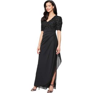 Alex Evenings Women's Wedding Guest Dress with V-Neck Stretch Sequin Bodice and Empire Waist (Petite 6P)