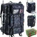 Goture Fishing Backpack with Cooler, 72L 600D Tackle Backpack Included 4 3700 Tackle Boxes, Dry & Wet Split Compartment, Large Fishing Tackle Bag with Rod Holders,Rain Cover for Travel Camping Hiking